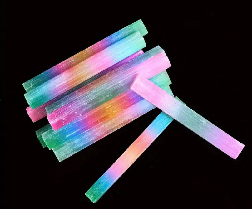 Rainbow Aura Selenite Crystal Wand